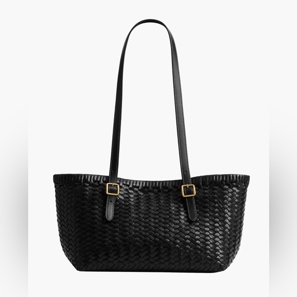 Coach Black Woven Leather Swing Tote - Picture 13 of 13